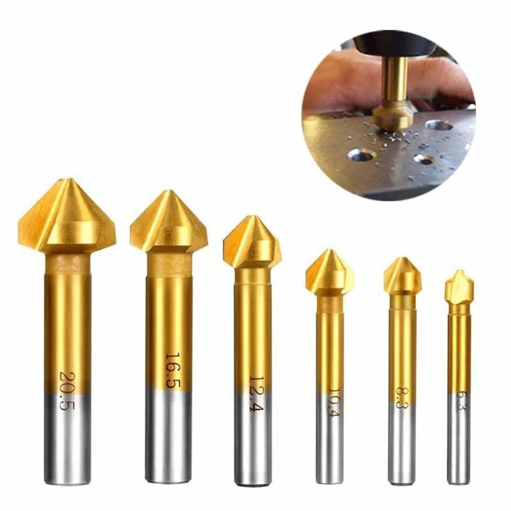 

6pcs Titanium Countersink Drill Bit Round Shank Chamfering Cutter Chamfer Drill Bits Deburring серебряный