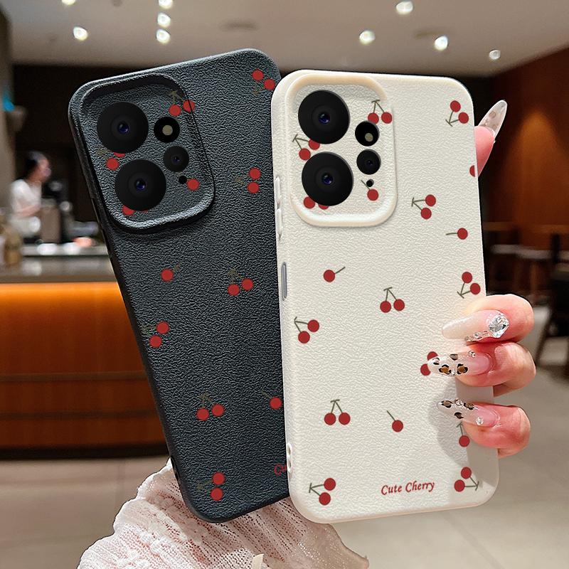 Little Cherry Print TPU Matte Leather Texture Slim Case For Xiaomi 13T Pro Poco X6 Redmi Note 14 Pro 13 12 11 Soft Shockproof Protection Phone Cover