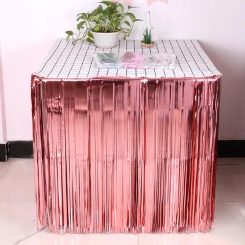 

1pc Creative Practical Colorful Rainy Curtain With Tassels Table Skirt Festive And Birthday Party Decorations Tablecloth Wedding