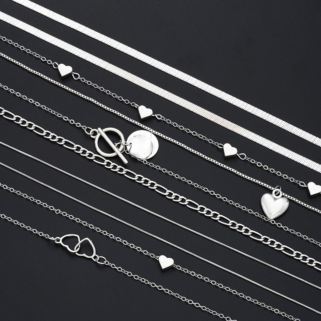 10Pcs/Set Women's Simple Stackable Pendant Necklaces Set Fashion Love Heart Multilayer Necklaces Female Party Jewelry Gifts 2026