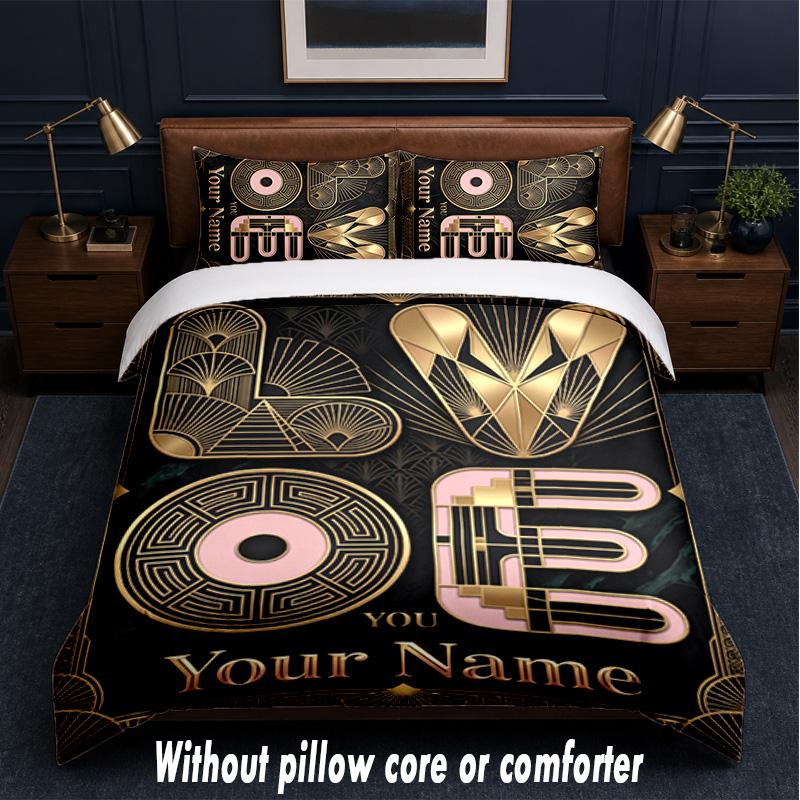 Art Deco Theme Custom Text Or Name 3Pcs Bedding Set,1 Flat Sheet & 2 Pillowcases Personalized Home Bedding