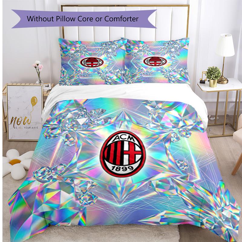 Set Lenzuola Stampa AC Milan 3 Pezzi Morbido Delicato sulla Pelle Lavabile Copripiumino e Federe Set Stagione Unica Camera da Letto