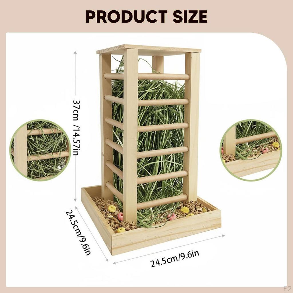 Wooden Hay Rack Small Animals Grass Holder, Portable Food Dispenser for Hamsters