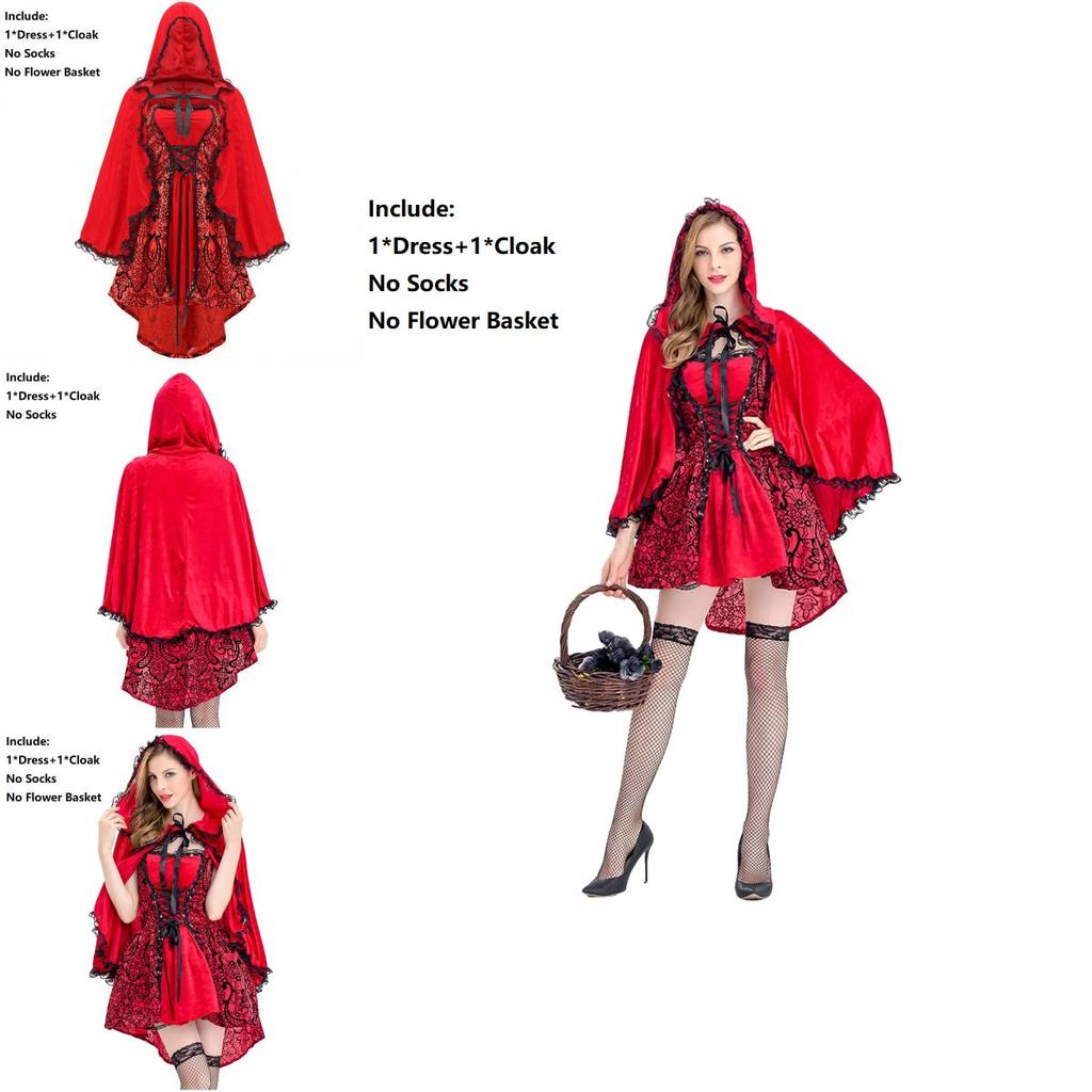 Elegant Gothic Red Riding Hood Cape Costume With Lace Up Details For Women And Girls