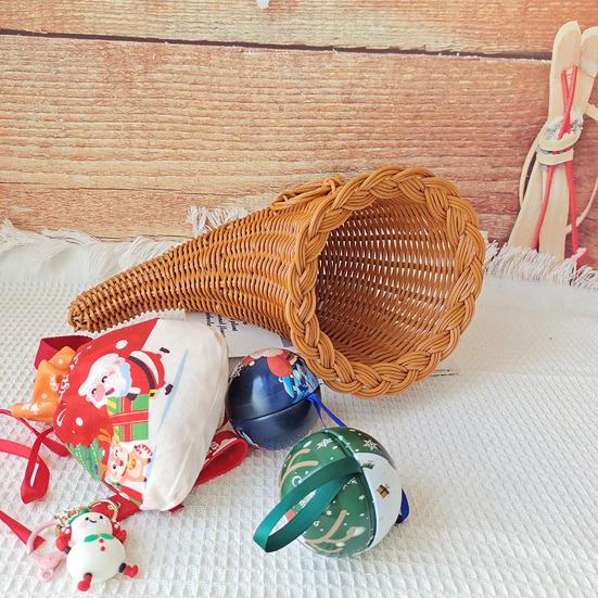 Vánoční koš hojnosti Koš ve tvaru rohu z ratanu Velkokapacitní víceúčelový úložný koš Díkůvzdání Domácí dekorace