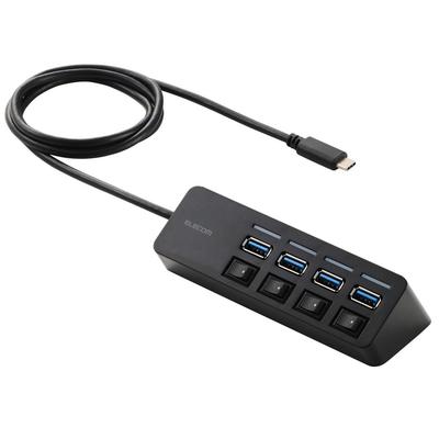 ELECOM USB Hub USB with Magnetic Individual Bus 4 100cm Cable Type-C 3.0 Socket, Switch, Power, Ports, 5Gbps, Length, Black, U3HC-S040EBK