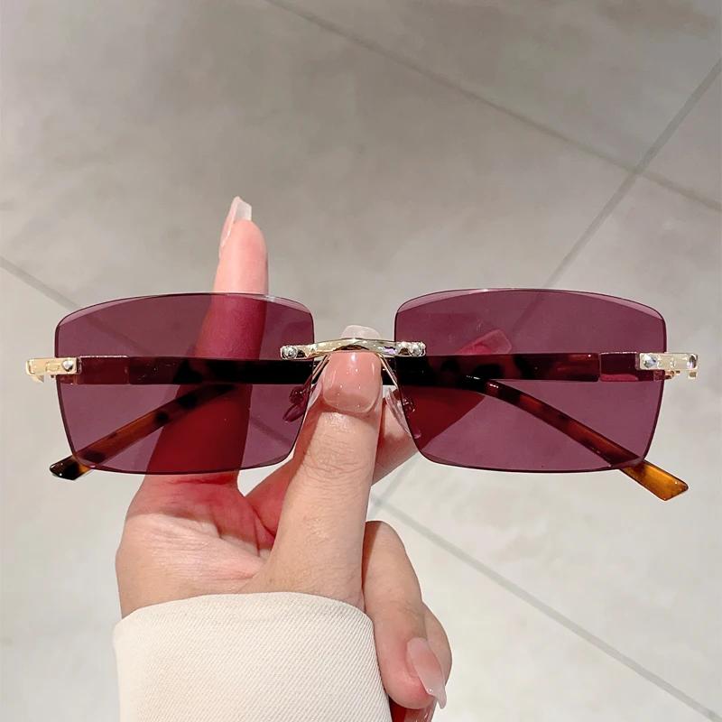Rimless Rectangle Sunglasses Men New Fashion Vintage Casual Shades Women Trendy Retro Luxury Brand Design Sun Glasses