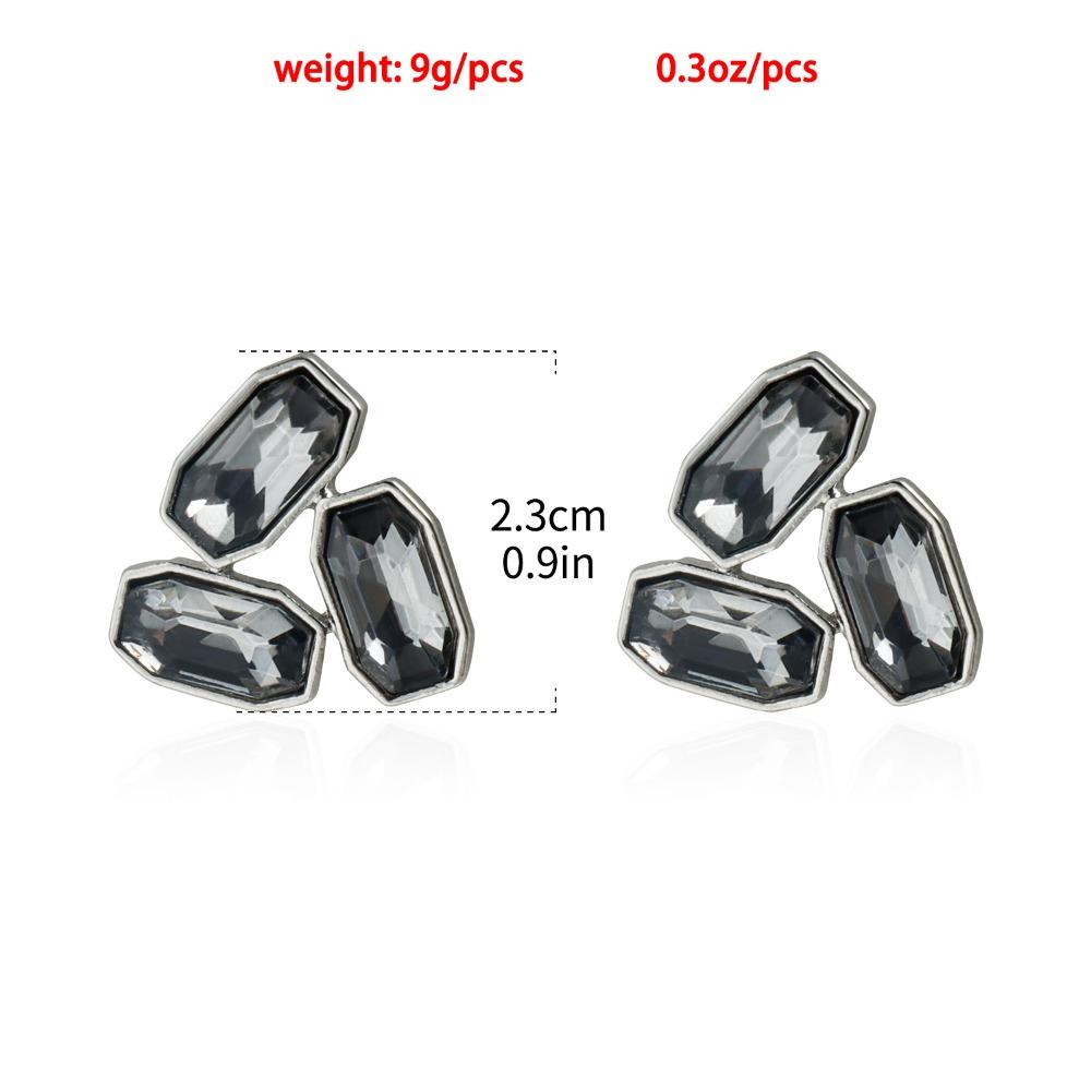 Luxury Charm Y2K Geometric Symmetrical Triangular Grey Glass Imitation Gemstone Stud Earrings for Women Fashion Designer Jewelry