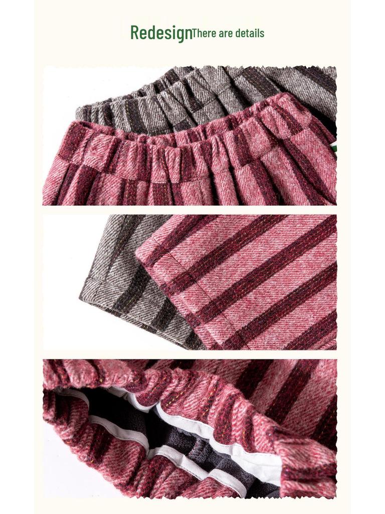 Tongbei Kids' 2025 Winter Striped Merino Wool Pants for Boys & Girls – Warm, Versatile Long Pants