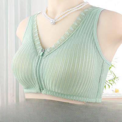 Soft Cotton Cup In The Elderly Underwear Women's Front Zip Fixed Cup Without Steel Ring Vest Type Large Size Bra