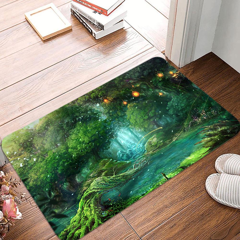 Non-slip Bedroom Corridor Living Room Entrance Door Mat Room Rug Washable Tropical Plant Pattern Welcome Mat Rug