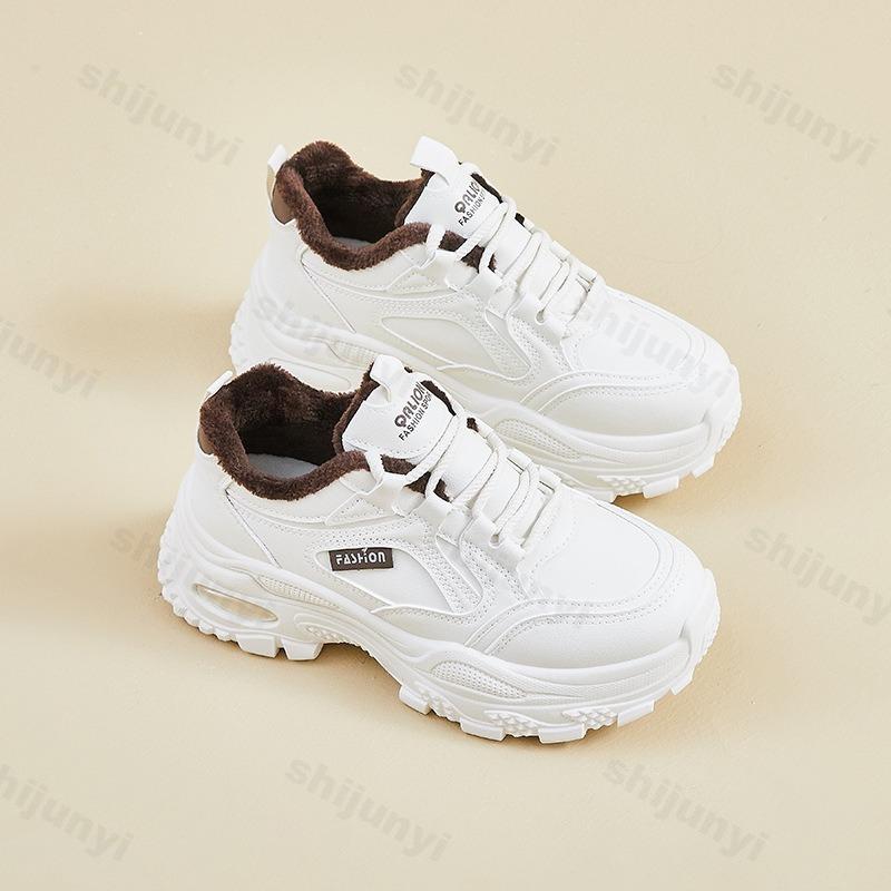 Women's Platform Shoes Winter 2026 Fashion Warm Plush Lace Up Chunky Sneakers Outdoor Walking  Warm Increase Casual Shoes