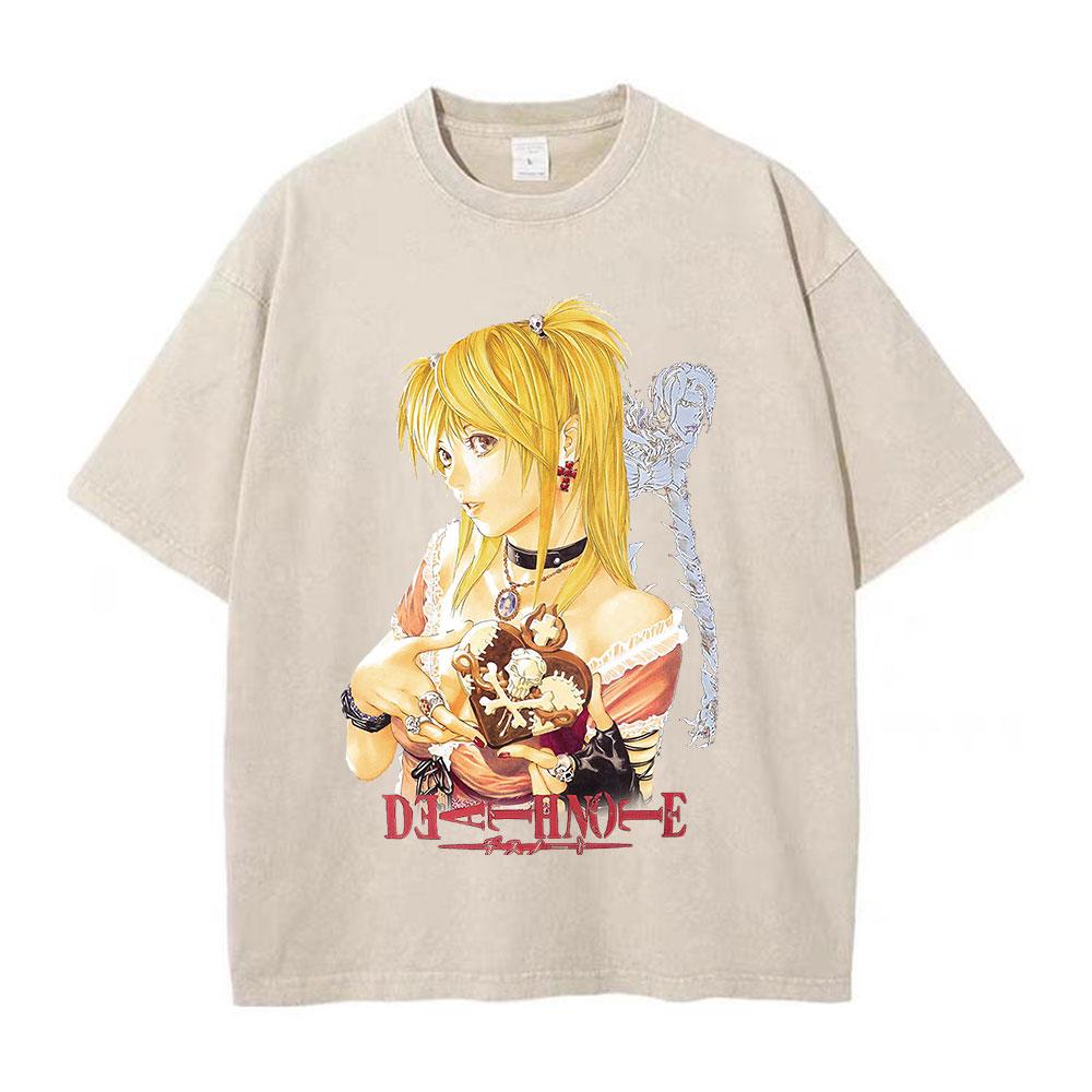 Retro Washed T-Shirts Punk Gothic Anime Death Note Print T-Shirts Harajuku Casual Cotton Vintage Short Sleeve Top