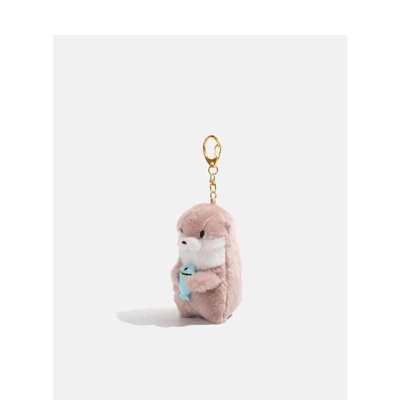 Kpop Idol Lee Chan Same Otter Plush Keychain Adorable Sea Otter Holding Fish Stuffed Doll Backpack Bag Hanging Charm