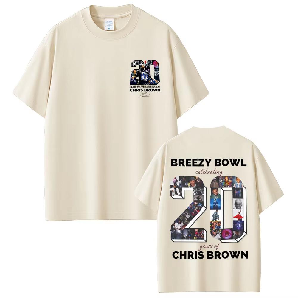 Vintage Washed Chris Brown Breezy Bowl XX Tour 2025 R&B Pop Graphic T-shirt Men Women Printed Tee Summer Casual Fashion Clothing Tops Streetwear