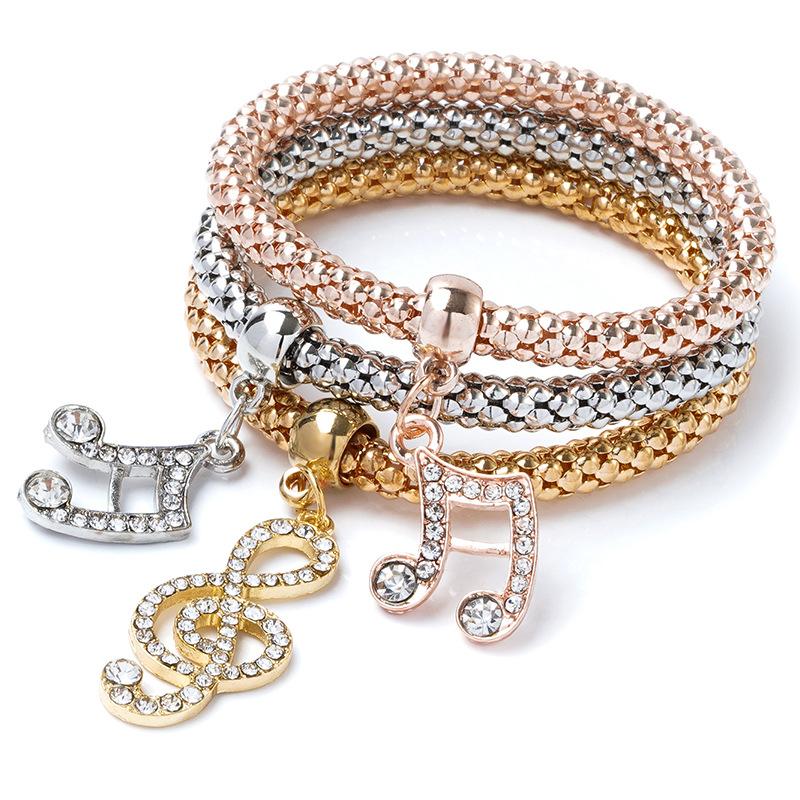 3-in-1 elastic popcorn corn bracelet for women, 3-color gold-plated butterfly crown, boat anchor jewelry, Valentine's Day gift