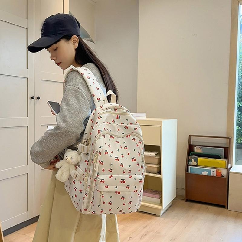 Großvolumige florale Nylon-Schultasche, lässiger Tagesrucksack, Reiserucksack für College-Studenten