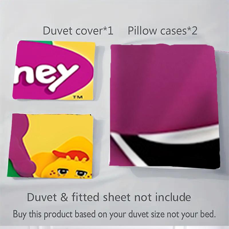 3pcs Barney & Friends Purple Dinosaur Family Home Bedding Set-Universal Three-Piece Suit for Bedroom, Guest Room, Living Room, Hotel-Perfect