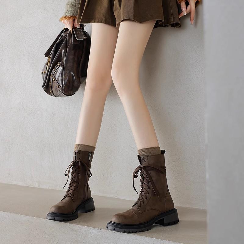 Women's Booties 2025 Fall/Winter New Platform British Style Retro Fashion Mid-leg Boots