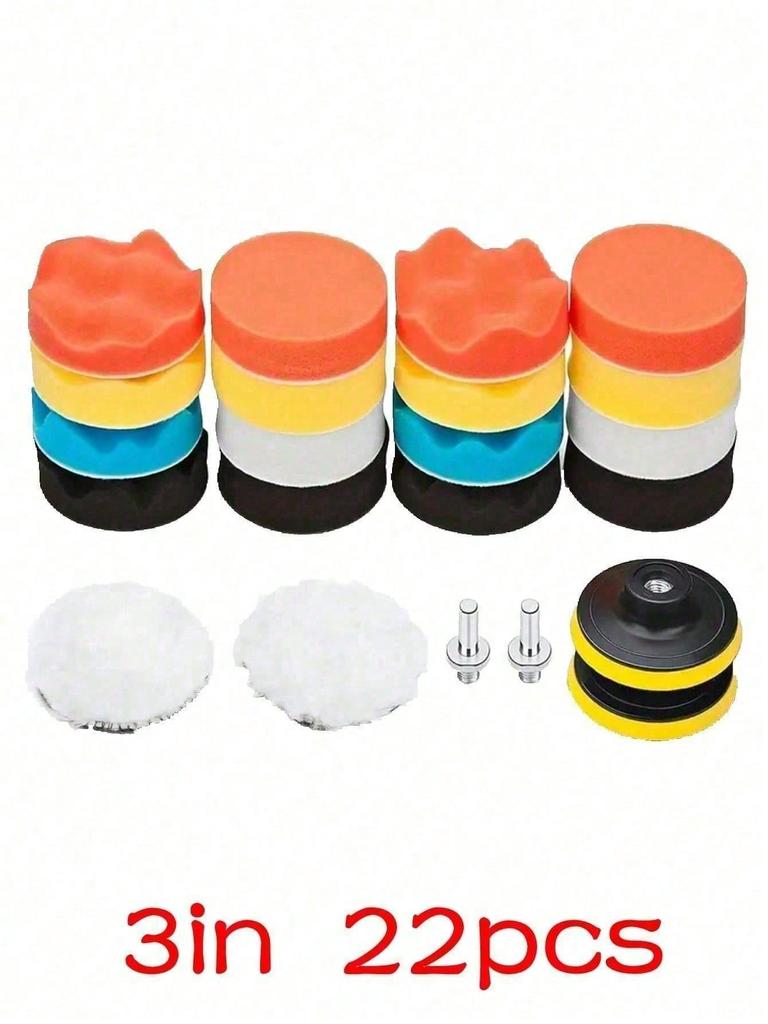 3 Inch Car Polishing Sponge Pad Kit, 11/22Pcs Buffing Pads with Drill Adapter for Auto Motorcycle Waxing & Scratch Removal