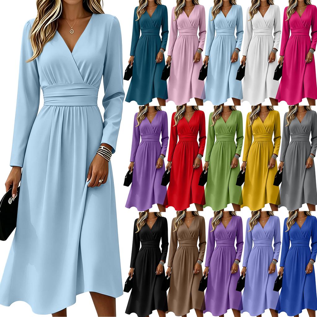 Women's Color V-Neck Short Sleeve Casual Dress for Everyday Wear