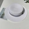 Luxury Elegant Women Summer Straw Hat Flat Top Boater Cap Folds Silk Pearl Decor Hand Weave Wide Brim Sun Hat Panama Fedora