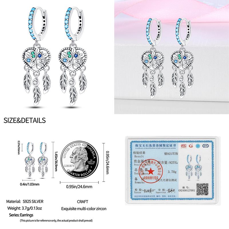 Real 925 Silver Palm Devil's Eye Feather Dream Catcher Design Luxury Earrings Fit For Engagement Fine Jewelry Gifts