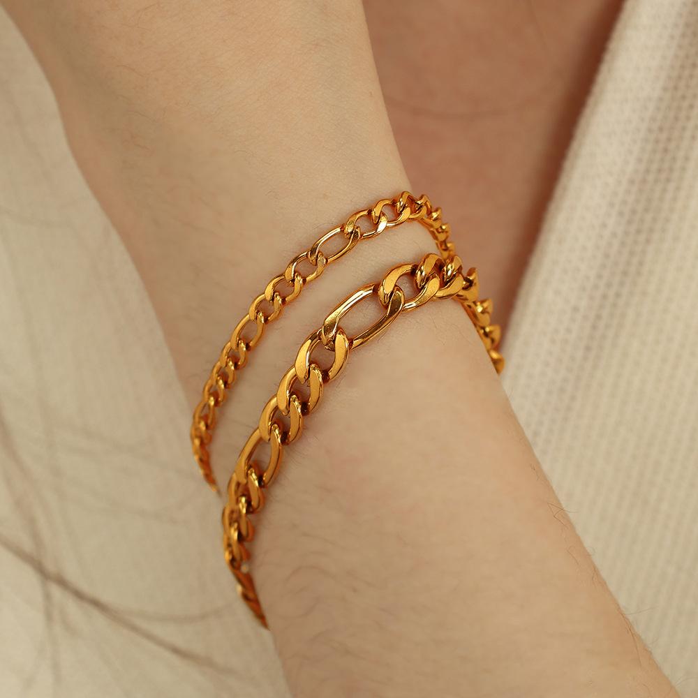 Mode Luxe Léger Figaro Chaîne Cubaine Bracelet en Acier Titane Tempérament Polyvalent Simple Personnalité Bracelet