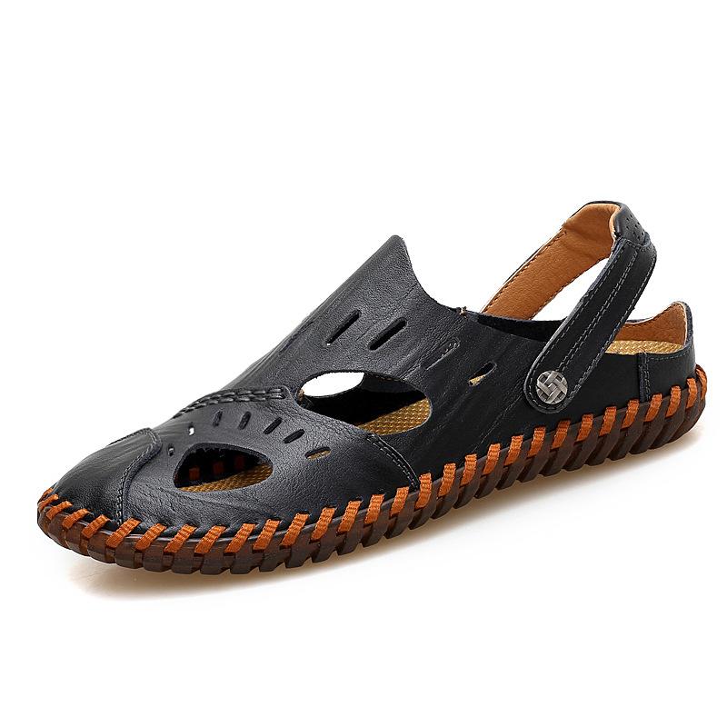 

Летние сандалии ручной работы размера плюс 47, мужские туфли из натуральной кожи с открытым носком, повседневная мужская пляжная обувь в британском стиле 47