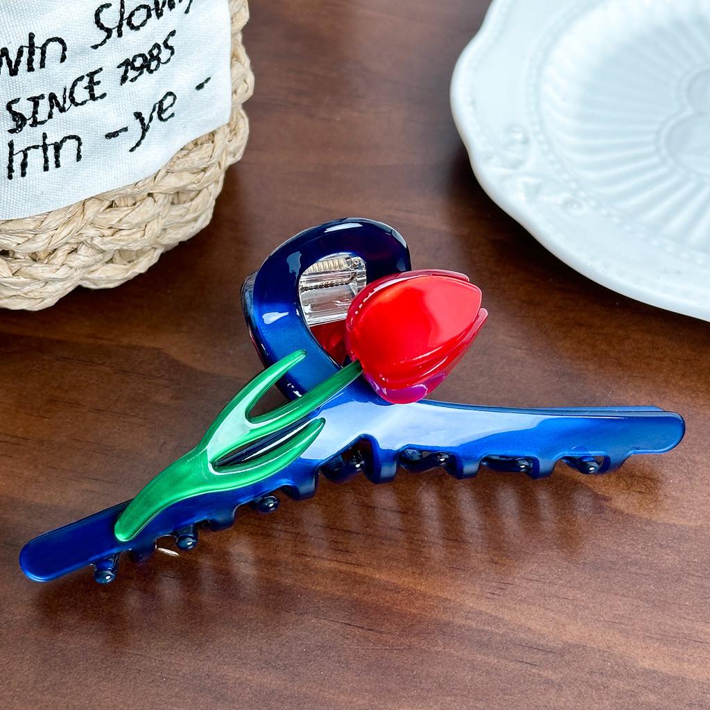 

Premium Handmade Acetate Hair Claw Clip Featuring Beautiful Tulip Design For Women темно-синього кольору