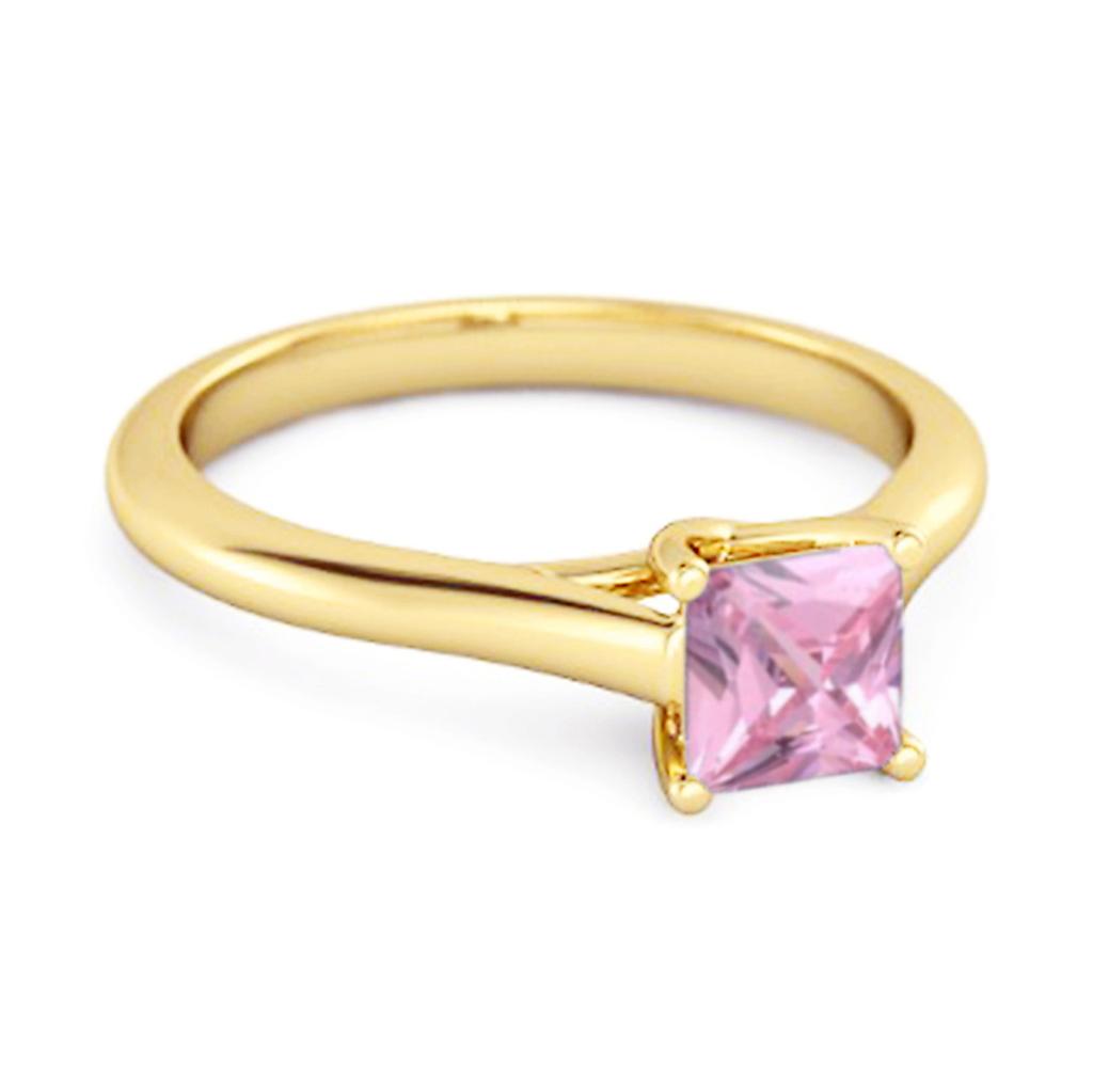 Solitaire Square Cut Pink Zirconia 925 Sterling Silver Gold Vermeil Promise Women Wedding Ring