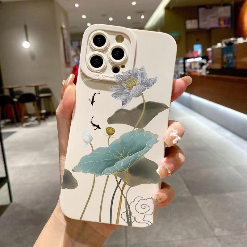 For iPhone 16 15 14 13 12 11 Pro Max Shockproof Blue Floral Pattern Phone Cover For iPhone XS XR 7 8 Plus 16 Soft Silicone Case