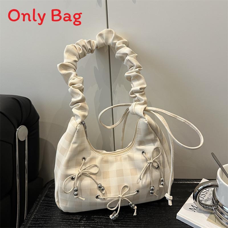 Canvas Bowknot Plaid Cloud Shape Shoulder Bag For Casual Daily Use