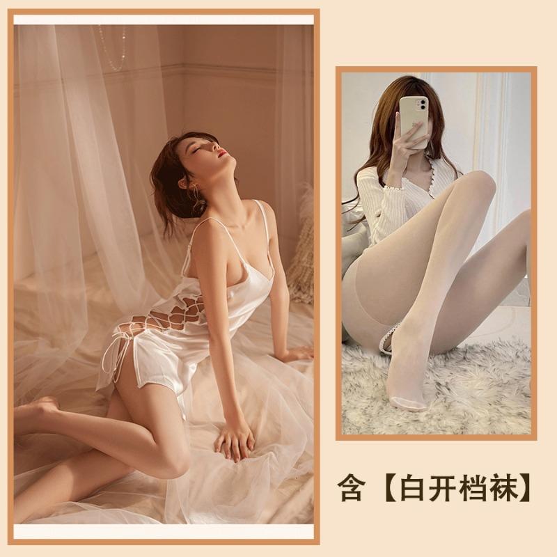 Dusk sexy underwear silky sexy pajamas women's side split-ended lace-up nightdress hot uniform home suit