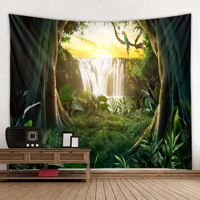 Wunderschöner Höhlen-Wasserfall-Digitaldruck, Wandbehang, Hippie-Wandteppich, Polyesterstoff, Heimdekoration, Wandteppich