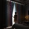 1PCS Star Curtains Hollow Style Sheer Colorful Double Layer Star Window Curtains for Bedroom Living Room Grey 52*40in