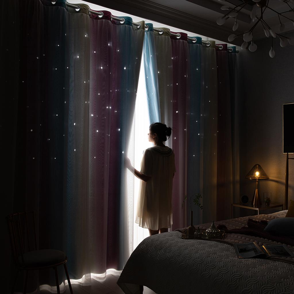 1PCS Star Curtains Hollow Style Sheer Colorful Double Layer Star Window Curtains for Bedroom Living Room Grey 52*40in