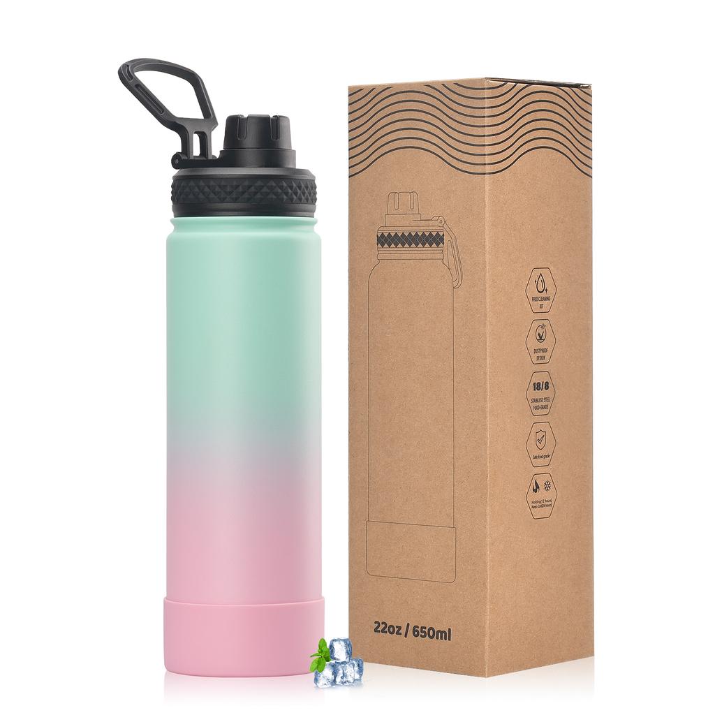 WATERSY Outdoor Sport Wasserflasche Edelstahl Vakuumisoliert 650ml Doppelwandige Thermoskanne Kaffeetasse für Wandern Fitnessstudio Reisen