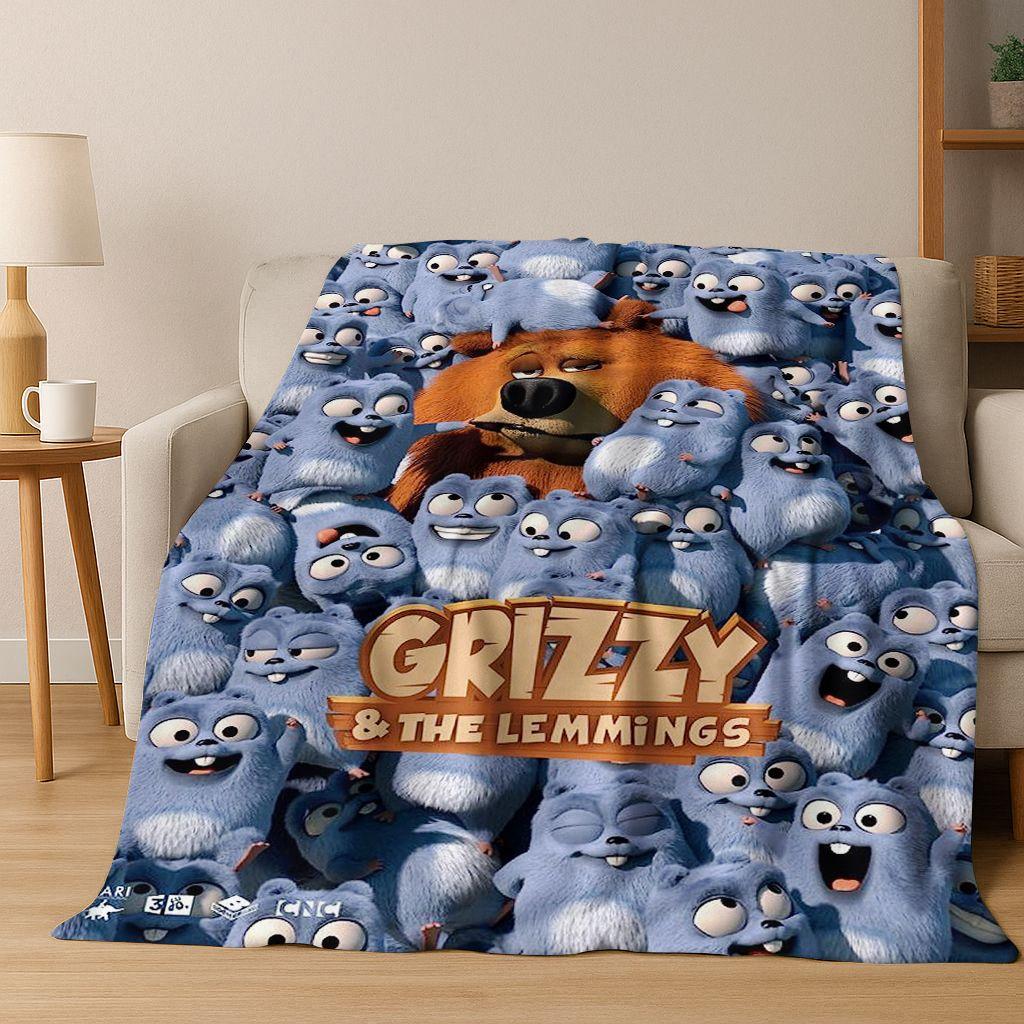 

Funny Grizzy and The Lemmings Cartoon Flannel Blanket Soft Warm Throw Blanket for Bed Bedroom Room Living Room Travel Picnic Kid 75x90cm