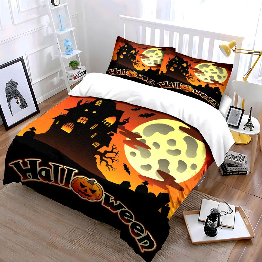 Moon, haunted house, bats. Bedding sets Duvet cover sets Duvet covers Pillowcases(1*Duvet Cover 2*Pillowcases without duvet insert)