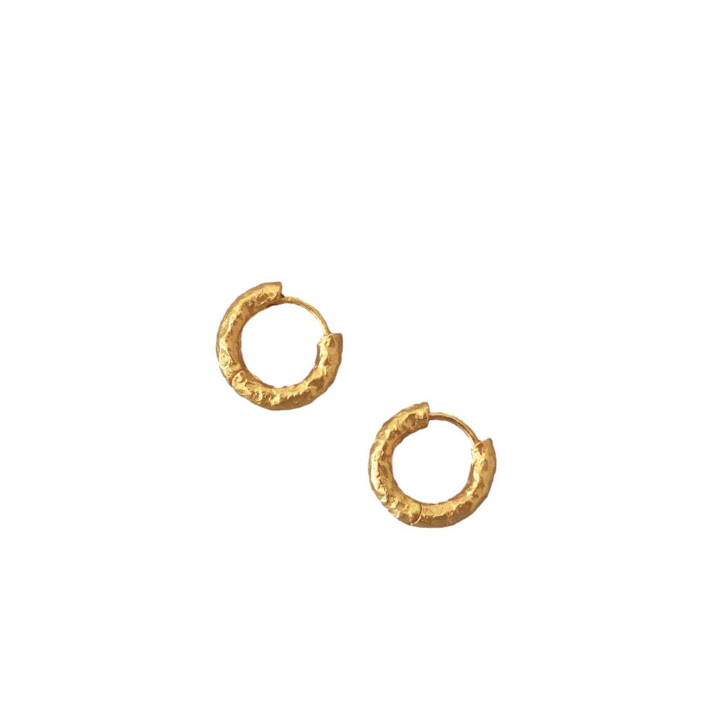 European & American Retro Brass Gold-Plated Hammered Circle Earrings