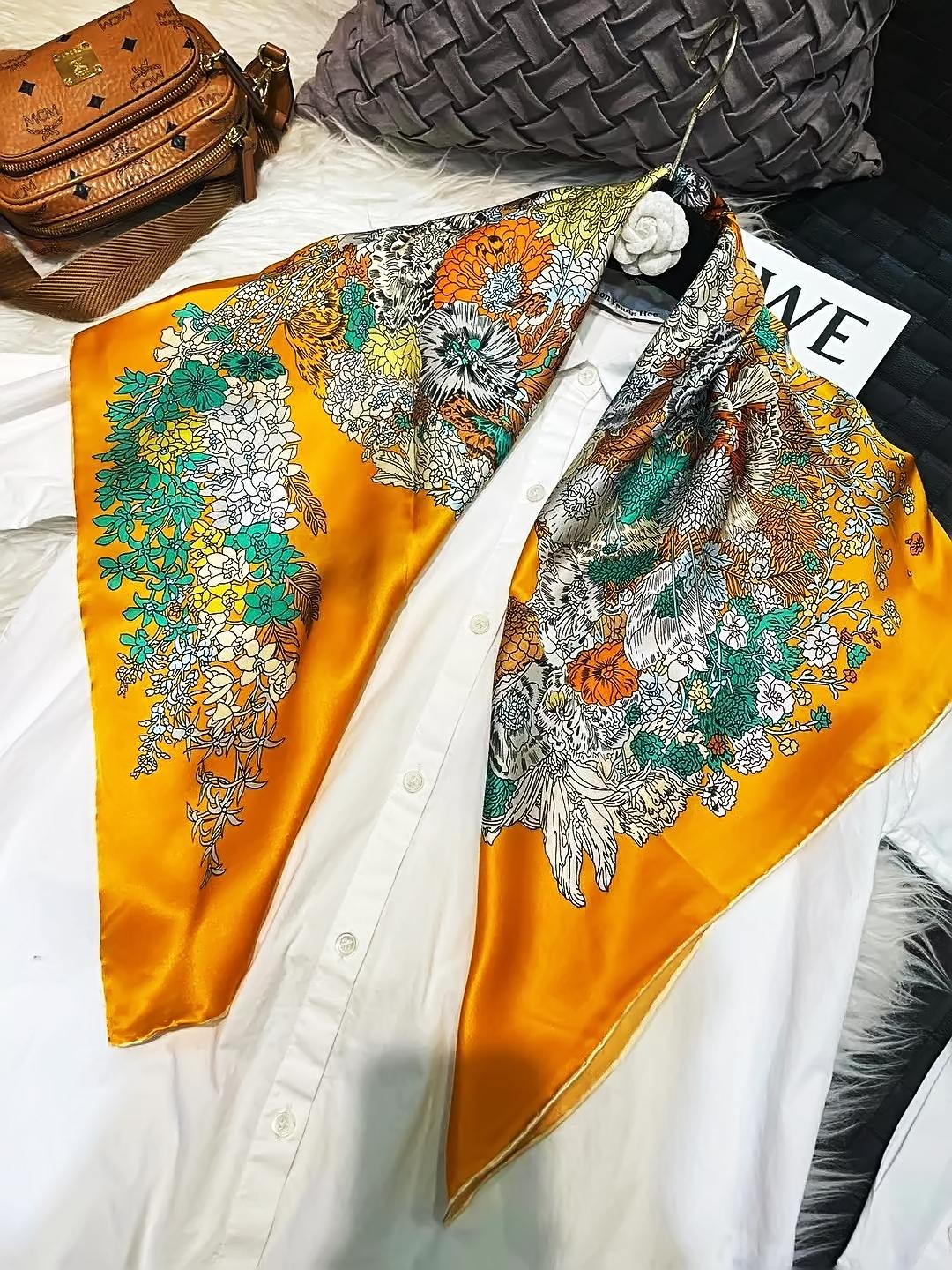 

Bysifa| Grey Khaki 100% Silk Shawl Scarf Fashion Ballet Girl Design Square Scarves Fall Winter Ladies Scarf Hijab Printed