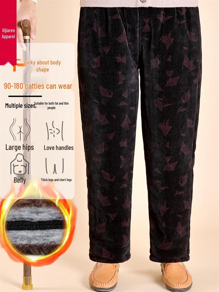 Corduroy Winter Velvet-Lined Trousers for Women - Warm, Straight-Leg, Ideal for Elderly and Middle-Aged.