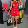 Sexy Underwear Suspender Neck Red Mesh Dress Sexy Tight Hollow Hip Skirt
