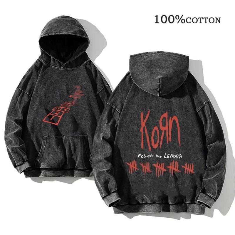 Korn Rock Band World Tour pulóverek Vintage mosott férfi pulóverek Pamut Hip Hop utcai ruházat Kapucnis pulóver Laza Y2K felsők