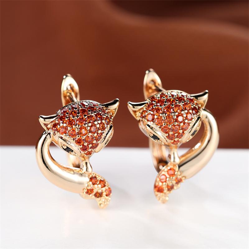 

1 пара классических женских серег с лисой, золотистого цвета, с красным цирконием, изящные украшения с животными красный