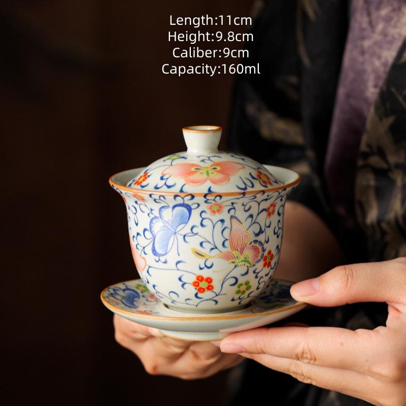 

160ml Traditional Ru Kiln Butterfly Lotus Gai Wan Tea Bowl With Lid For Brewing Tea High-end Opening Can Raise Kung Fu Tea Set 200ml