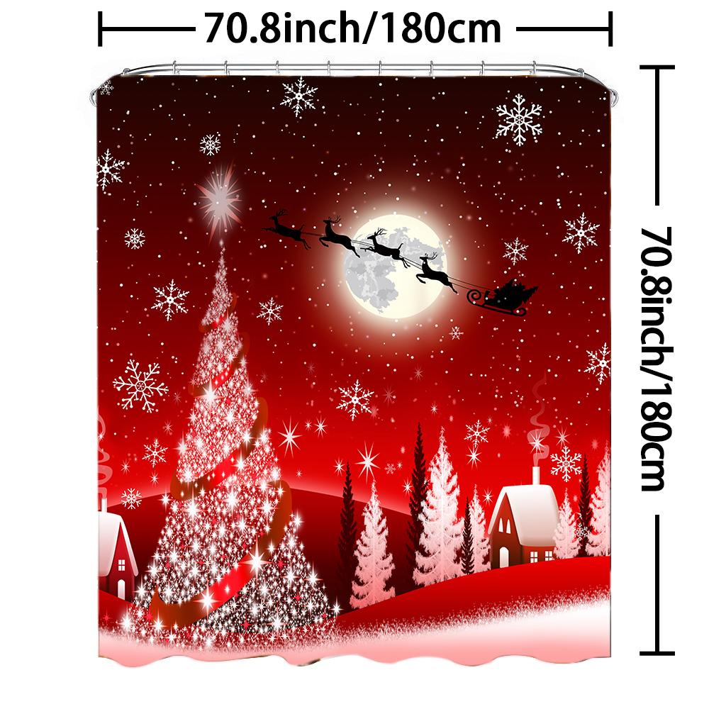 1Pc Waterproof Shower Curtain With Hooks Christmas Snow Scene Bathtub Curtain Soft Floor Rugs Non-Slip Bath Mat Bathroom Decor