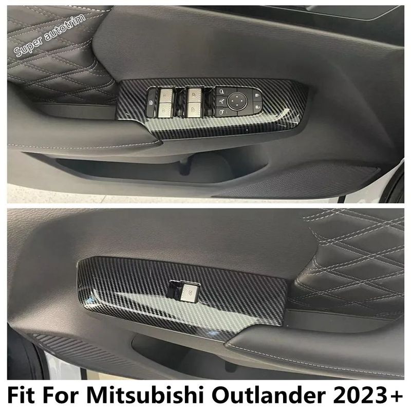Car Door Armrest Window Lift Button Panel Cover Trim For Mitsubishi Outlander - 2026 ABS Carbon Fiber / Black Accessories