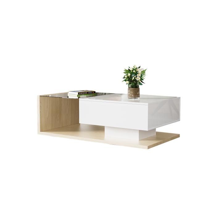 Table Basse - MUVOE - Rectangulaire - Blanc Brillant - Bois - LED Multicolore